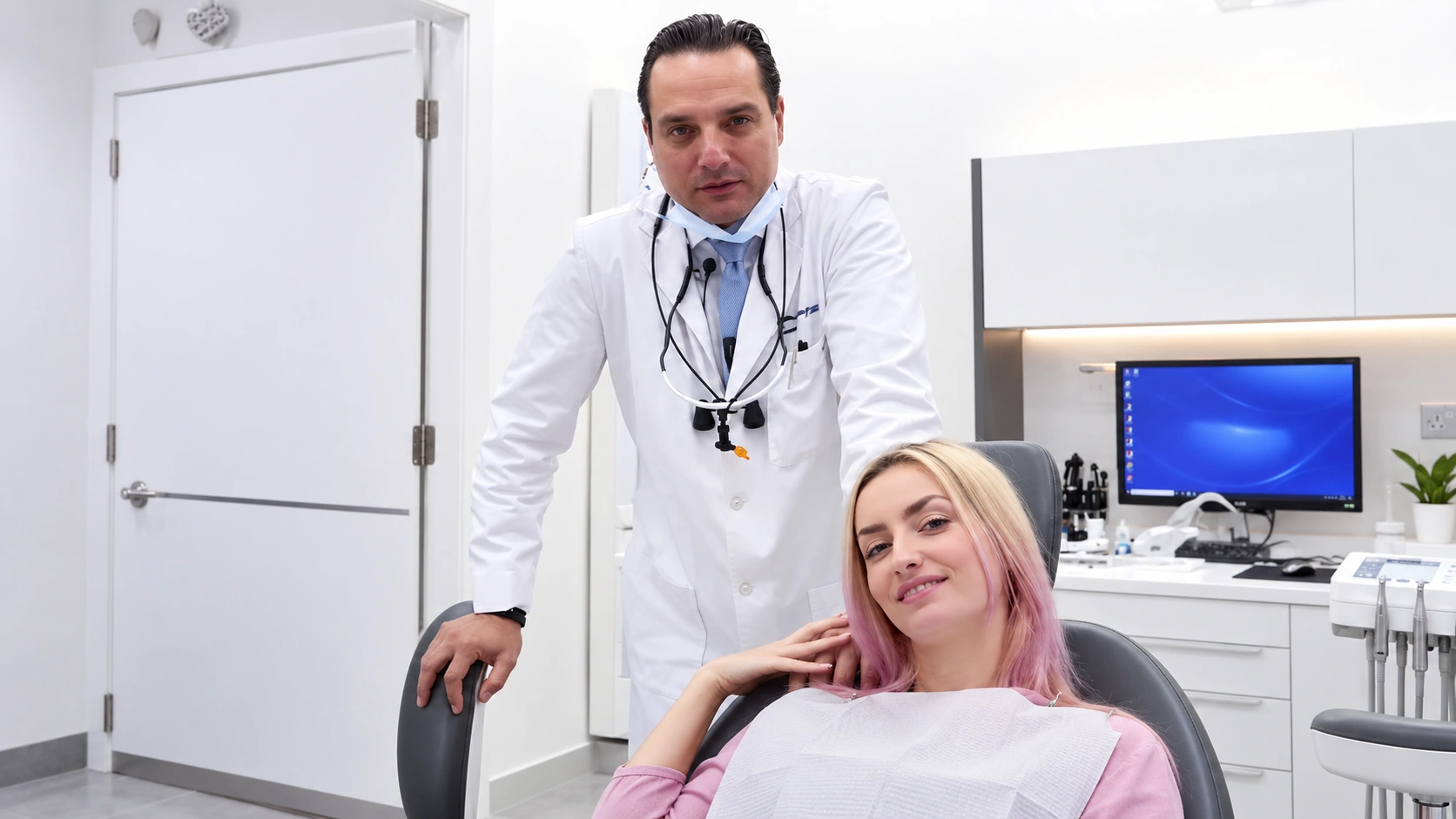 Katie Ángel con el Dr. Raúl González en consulta · Edición con IA